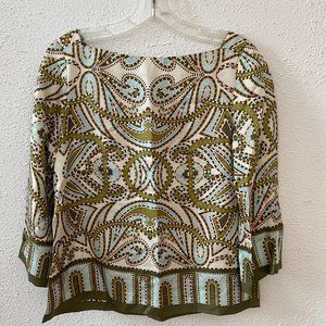J. CREW SILK PATTERNED SILK BLOUSE HALF ZIPPER BACK SIZE 4